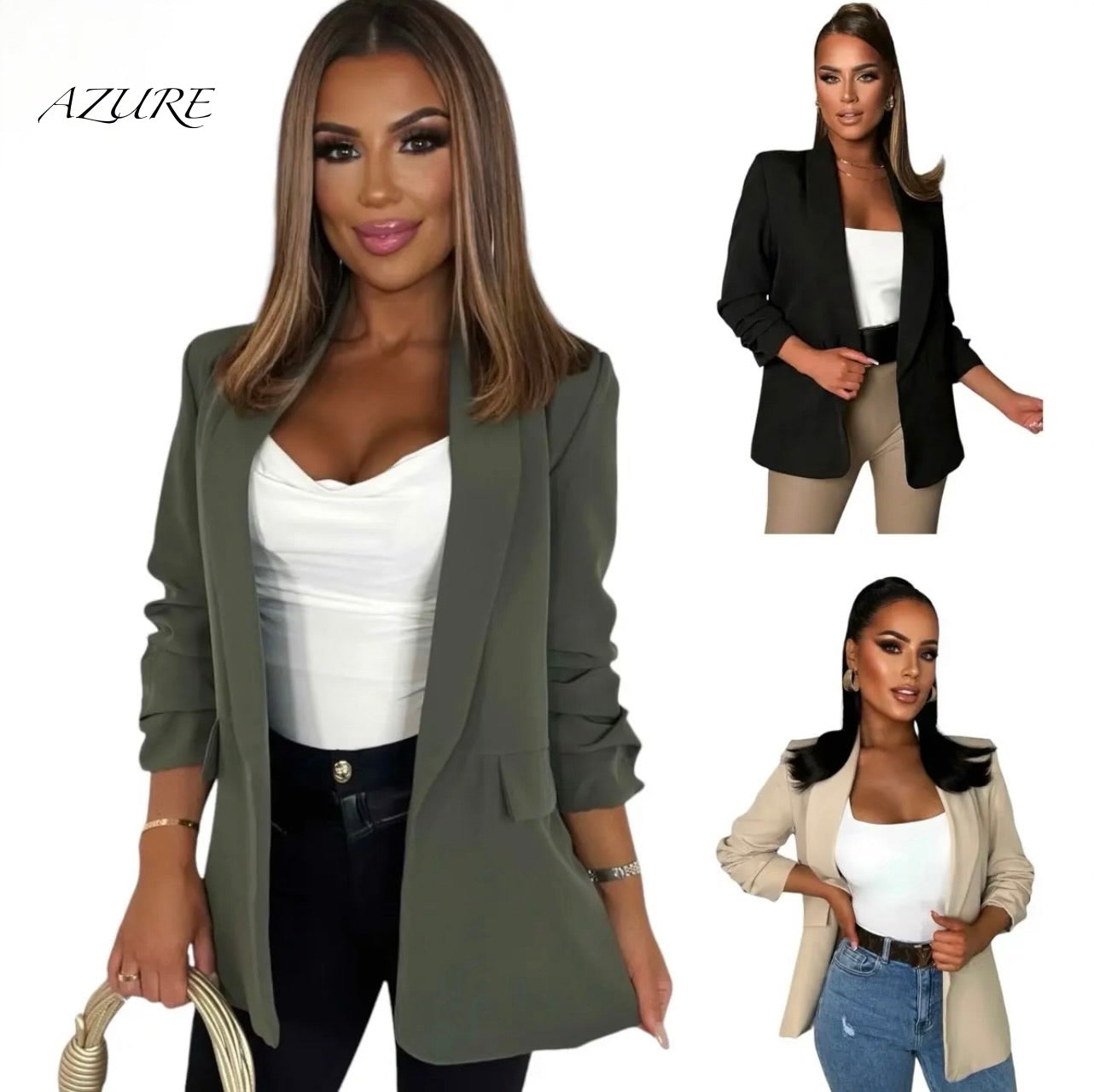 AZURE Blazer Frunce Americana Forrada con Hombreras