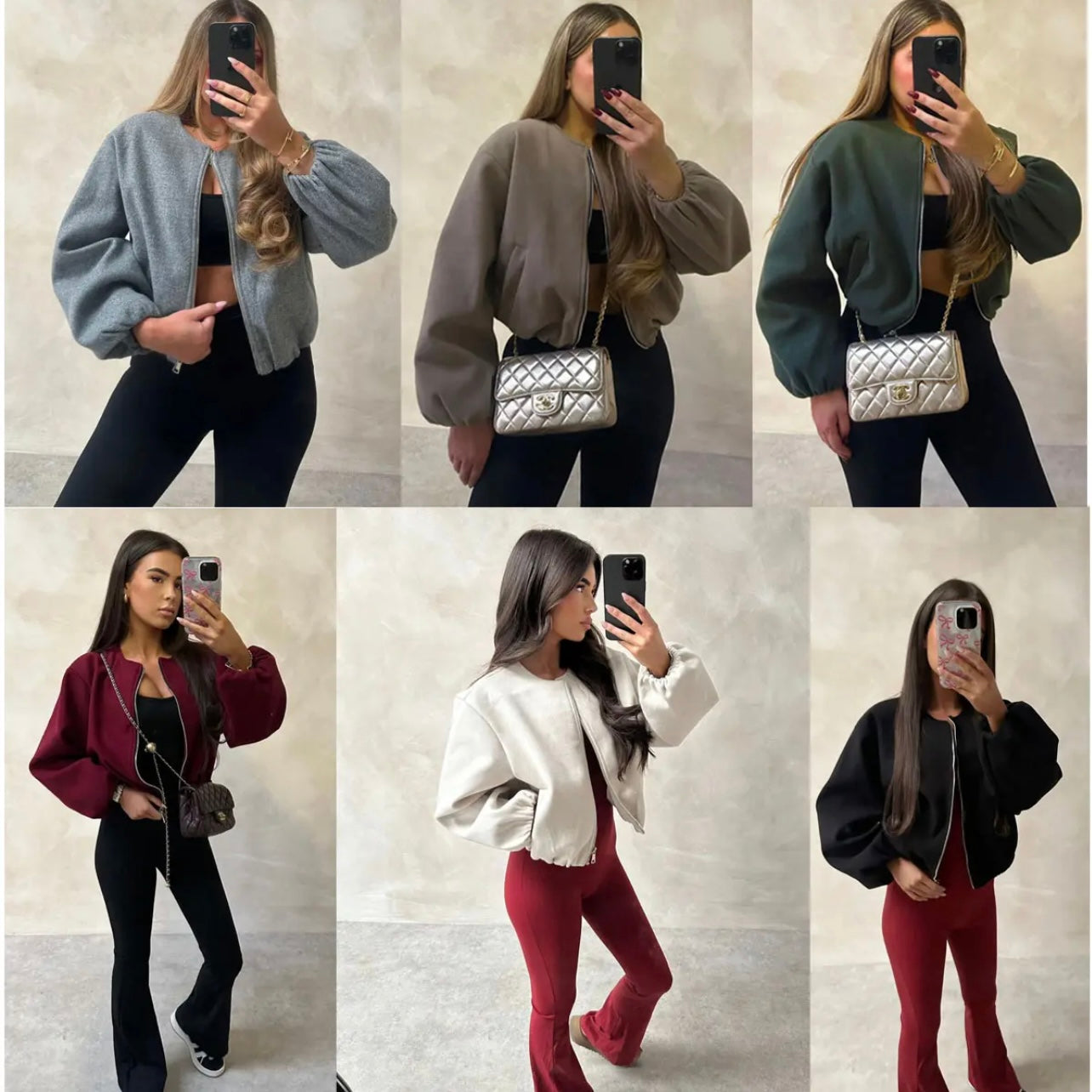 Chaqueta Bomber Corta Talla Única con Cremallera Frontal y Manga Ajustada