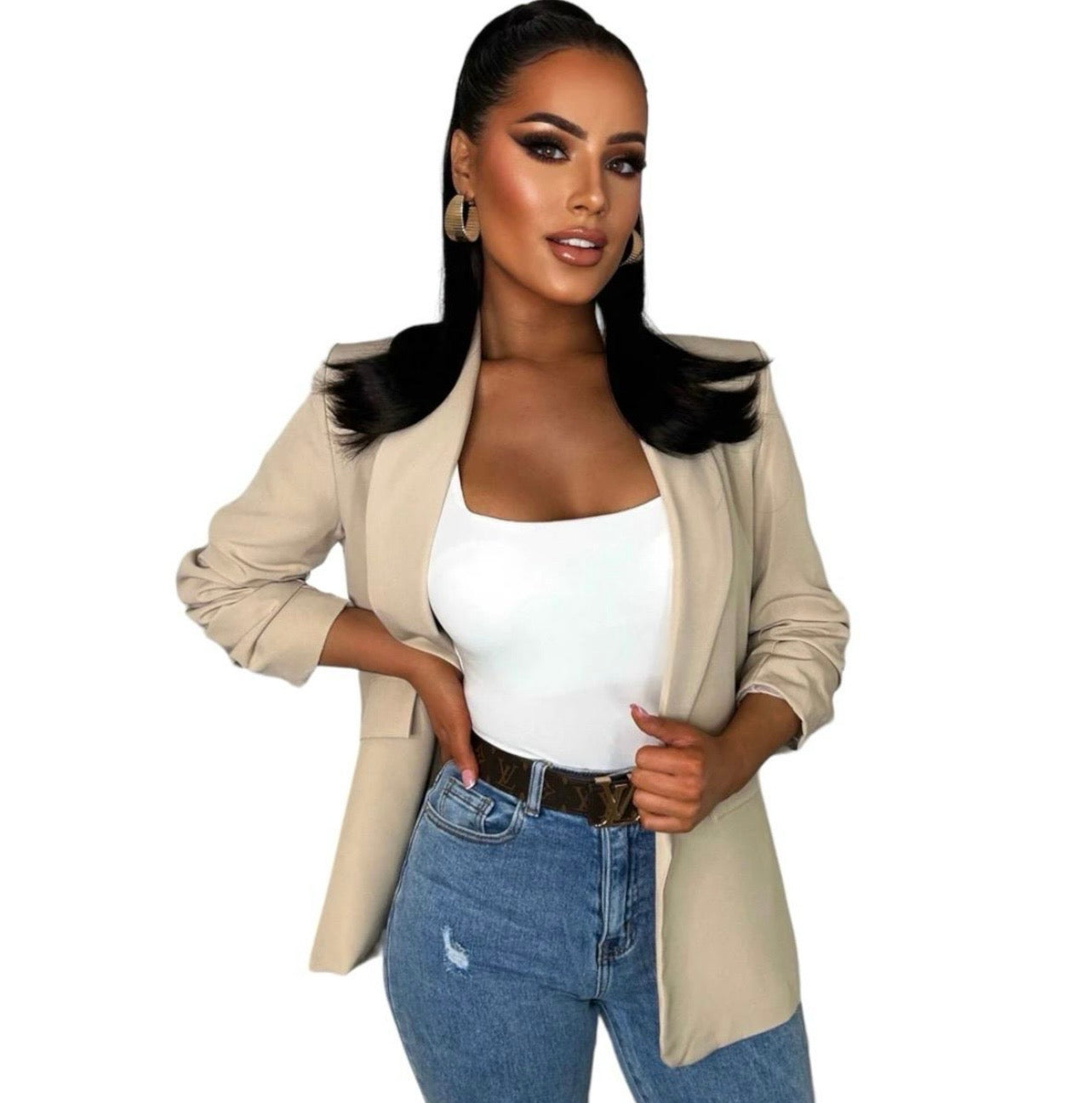 AZURE Blazer Frunce Americana Forrada con Hombreras