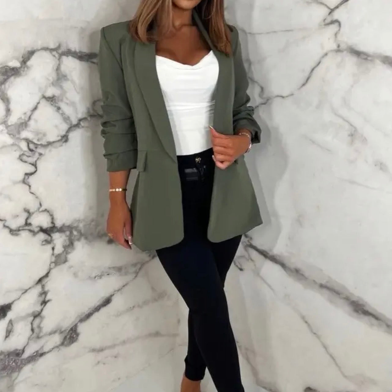 AZURE Blazer Frunce Americana Forrada con Hombreras